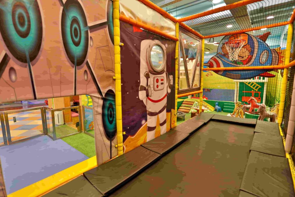 Space-themed trampoline lane at Tingaland Noida