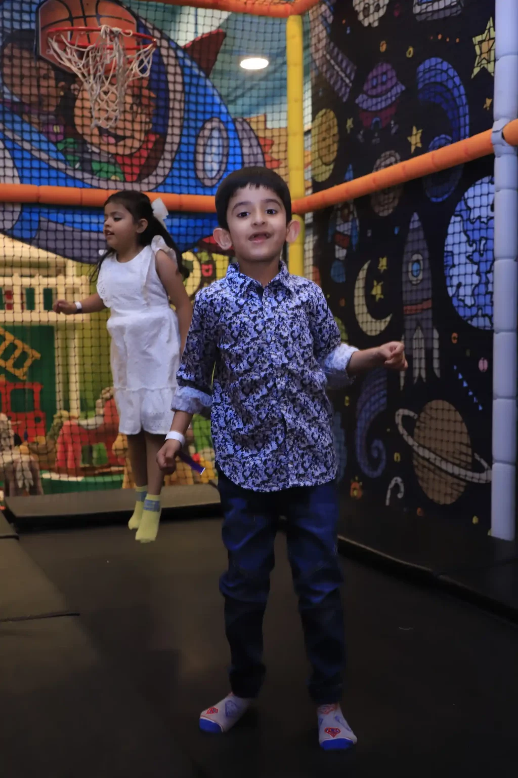 Children enjoying the real trampoline area at Tingaland Noida