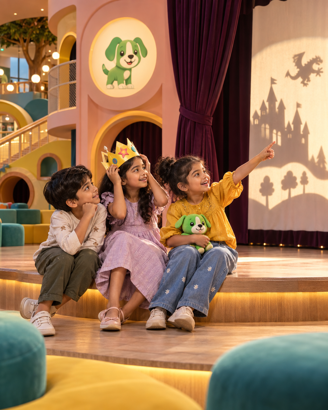 Children imagining a story together on the Tingaland stage