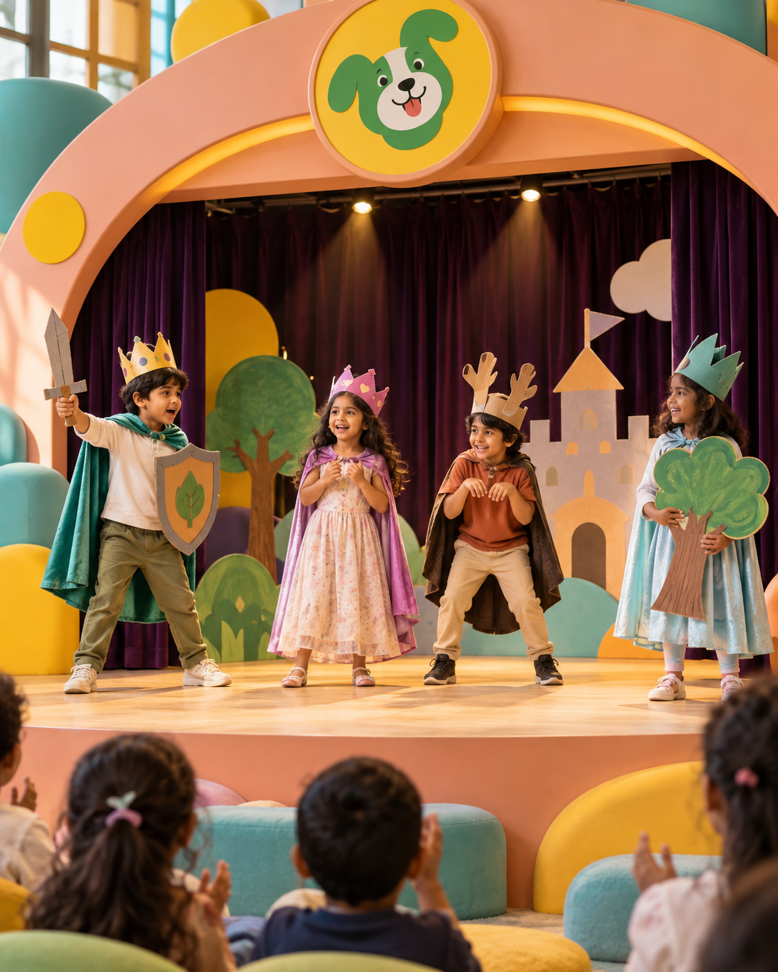 Children performing a playful story on the Tingaland stage