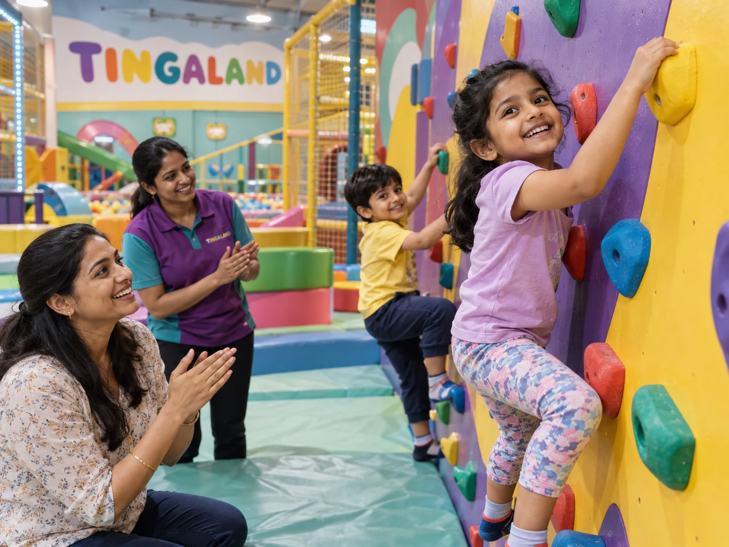 Family celebrating a wall climbing moment